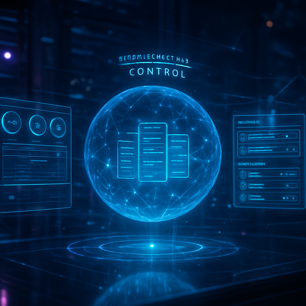 UpServX hero illustration with abstract server network visuals